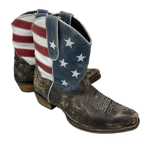 ROPER WOMEN'S AMERICAN BEAUTY FLAG ANKLE BOOTS Size 8 #008 - Picture 2 of 11